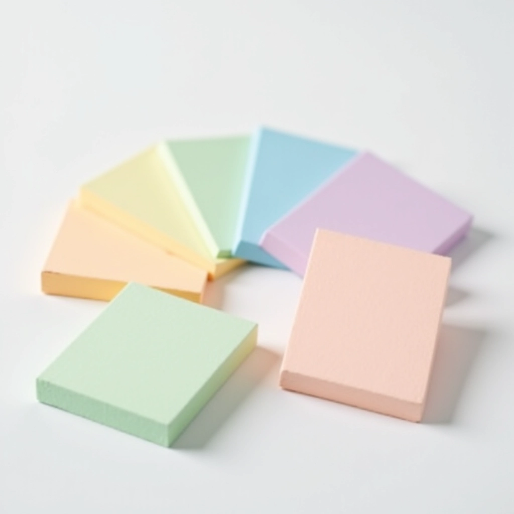 Colorful assortment of sticky notes in pastel colors including pink, yellow, green, blue, and purple