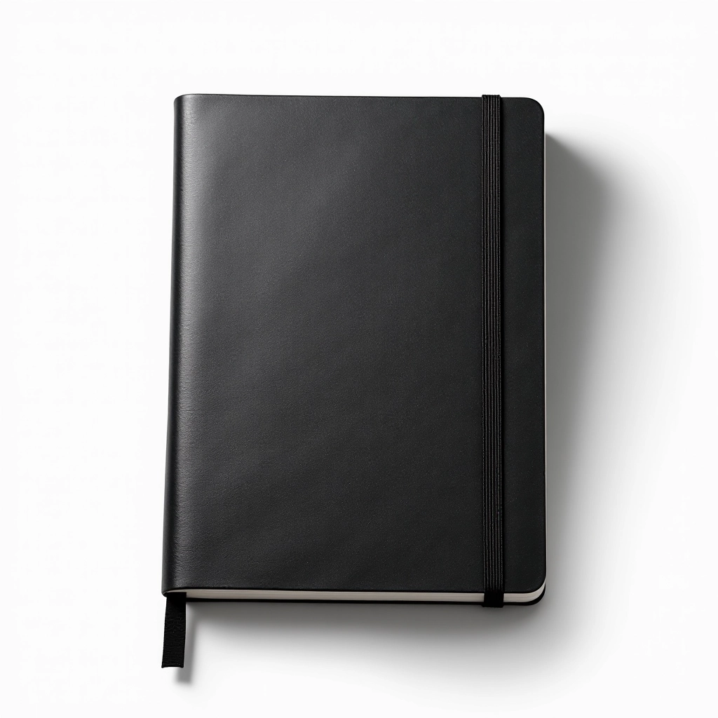 Premium A5 notebook with soft black leather cover and cream pages