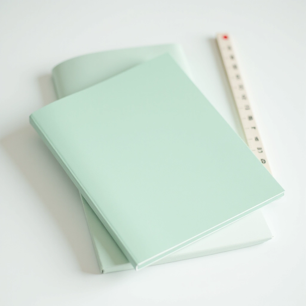 Weekly planner pad displayed closed showing sage green cover with dimensions and product details